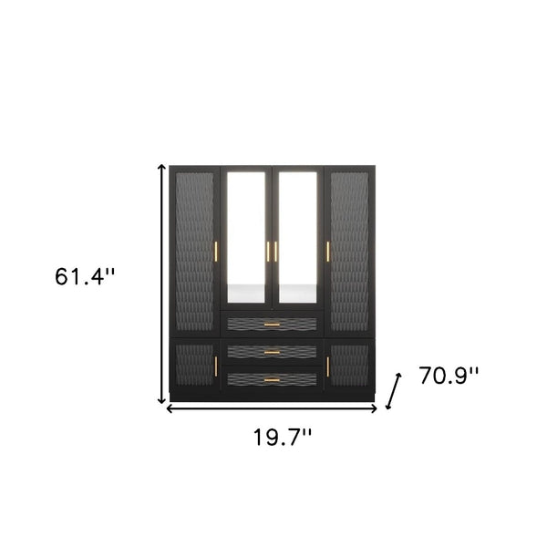 Homeroots 71" Striking Black, Gray & Gold Geometric Mirrored Combo Dresser With 6 Doors & 3 Drawers For Storage  Manufactured Wood 569305