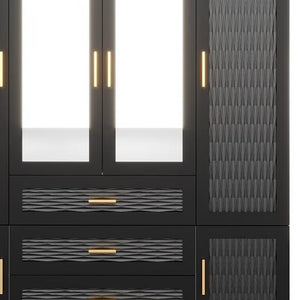 Homeroots 71" Striking Black, Gray & Gold Geometric Mirrored Combo Dresser With 6 Doors & 3 Drawers For Storage  Manufactured Wood 569305