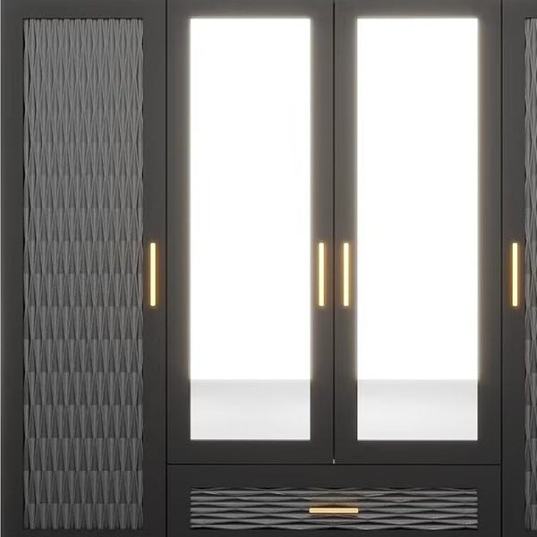 Homeroots 71" Striking Black, Gray & Gold Geometric Mirrored Combo Dresser With 6 Doors & 3 Drawers For Storage  Manufactured Wood 569305