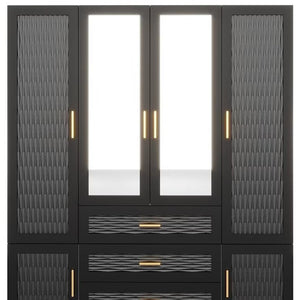 Homeroots 71" Striking Black, Gray & Gold Geometric Mirrored Combo Dresser With 6 Doors & 3 Drawers For Storage  Manufactured Wood 569305