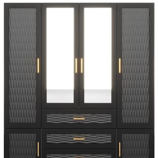 Homeroots 71" Striking Black, Gray & Gold Geometric Mirrored Combo Dresser With 6 Doors & 3 Drawers For Storage  Manufactured Wood 569305