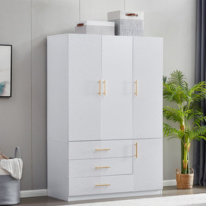 Homeroots 74" White Combo Dresser With 3 Drawers & 4 Doors – Elegant Storage Solution For Any Room Décor!  Manufactured Wood 569335