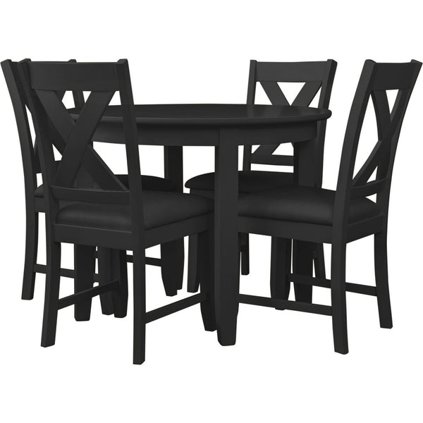 HomeRoots Five-Piece Black Round Wood Dining Set with Four Cross-Back Chairs for Stylish Dining Experiences 569336