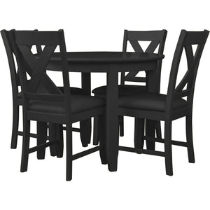 HomeRoots Five-Piece Black Round Wood Dining Set with Four Cross-Back Chairs for Stylish Dining Experiences 569336