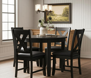 HomeRoots Five-Piece Black Round Wood Dining Set with Four Cross-Back Chairs for Stylish Dining Experiences 569336