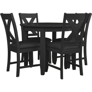 HomeRoots Five-Piece Black Round Wood Dining Set with Four Cross-Back Chairs for Stylish Dining Experiences 569336