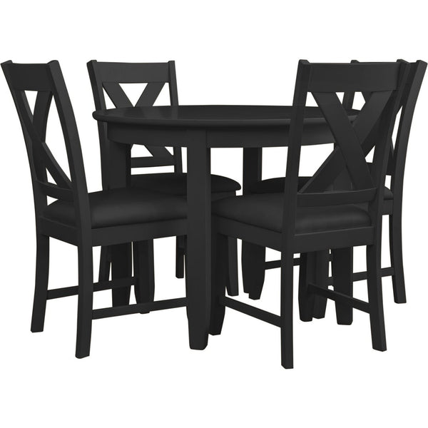 HomeRoots Five-Piece Black Round Wood Dining Set with Four Cross-Back Chairs for Stylish Dining Experiences 569336
