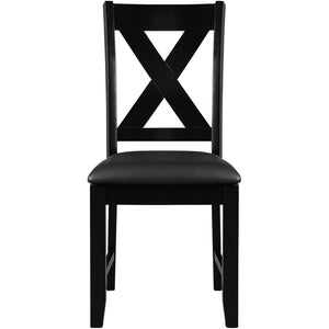 HomeRoots Seven Piece Black Wood Dining Set: Modern Rectangular Table & 6 Upholstered Chairs for Comfort 569337