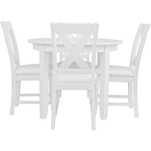 HomeRoots Five-Piece White Wood Dining Set with Four Upholstered Chairs for Modern Home Elegance and Comfort 569338