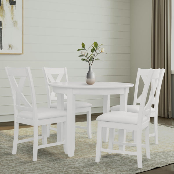 HomeRoots Five-Piece White Wood Dining Set with Four Upholstered Chairs for Modern Home Elegance and Comfort 569338