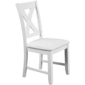 HomeRoots Seven Piece White Wood Dining Set with Six Upholstered Chairs for Modern Everyday Elegance 569339