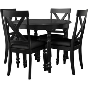 HomeRoots Five Piece Black Wood Dining Set: Elegant Table & Four Upholstered Chairs for Modern Spaces 569340