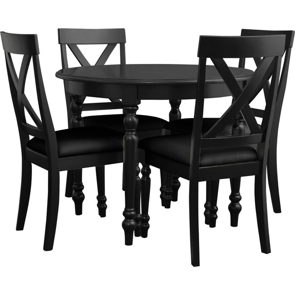 HomeRoots Five Piece Black Wood Dining Set: Elegant Table & Four Upholstered Chairs for Modern Spaces 569340
