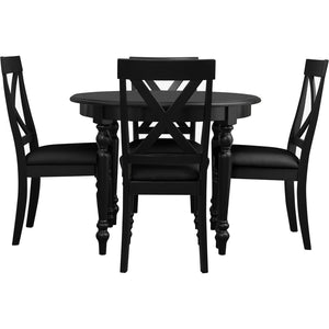 HomeRoots Five Piece Black Wood Dining Set: Elegant Table & Four Upholstered Chairs for Modern Spaces 569340