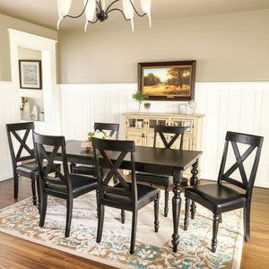 HomeRoots Seven Piece Black Wood Dining Set – Modern Rectangular Table with 6 Upholstered Chairs for Comfort 569341