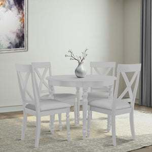 HomeRoots Five Piece White Wood Dining Set: Elegant Table & 4 Upholstered Chairs for Modern Dining Spaces 569342