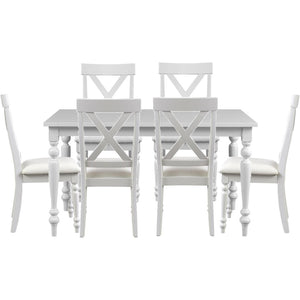 HomeRoots Seven Piece White Wood Dining Set: Stylish Table & 6 Chairs for Modern Dining & Entertaining 569343