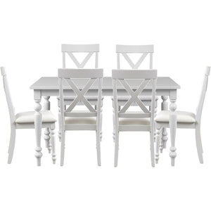 HomeRoots Seven Piece White Wood Dining Set: Stylish Table & 6 Chairs for Modern Dining & Entertaining 569343