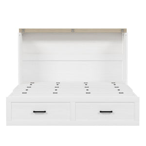 English Elm Queen Murphy Cabinet Bed Farmhouse White Foldable Platform with Storage and Charging N733S237837W