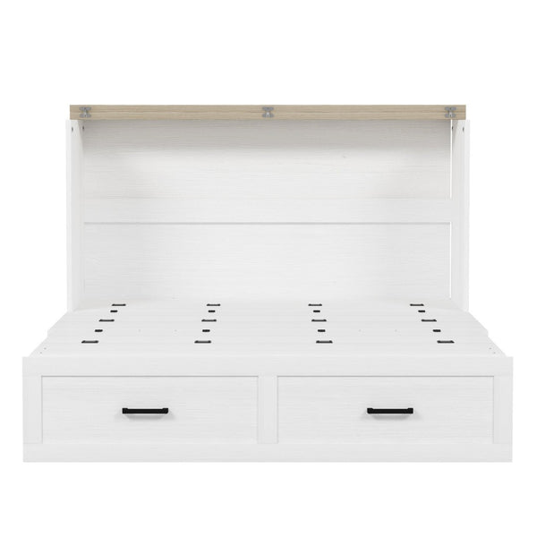 English Elm Queen Murphy Cabinet Bed Farmhouse White Foldable Platform with Storage and Charging N733S237837W