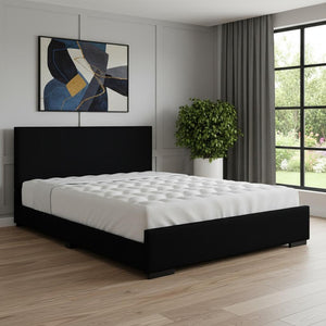 HomeRoots Black Upholstered Full Bed Frame - Stylish, Durable Comfort with Modern Design for Serene Bedrooms 569349