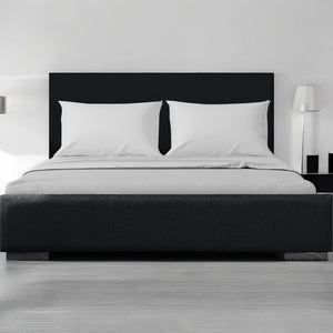 Homeroots Black Wood Upholstered Queen Bed Frame  Fabric 569350
