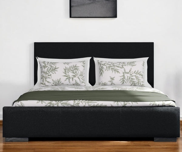 HomeRoots Black Upholstered Queen Bed Frame - Modern Design, Durable Polyester, Low-Profile, Platform Support 569350