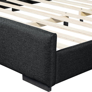 HomeRoots Black Upholstered Queen Bed Frame - Modern Design, Durable Polyester, Low-Profile, Platform Support 569350