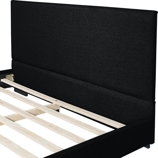 HomeRoots Black Upholstered Queen Bed Frame - Modern Design, Durable Polyester, Low-Profile, Platform Support 569350
