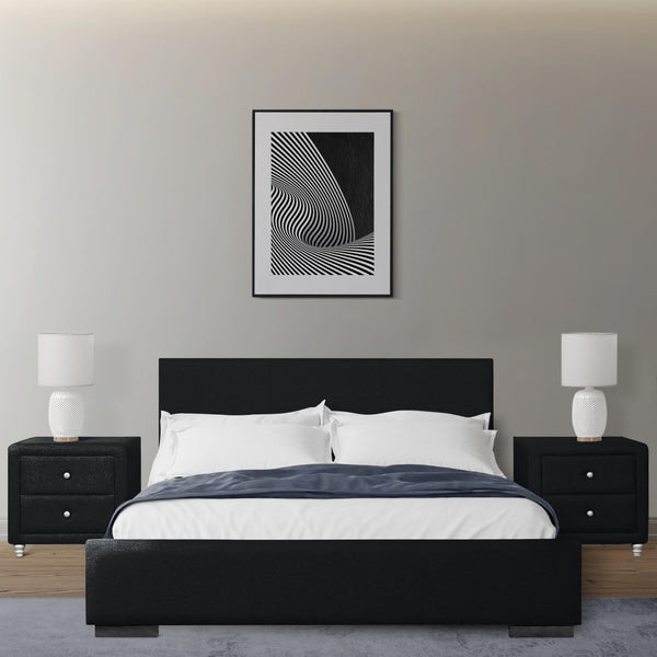 HomeRoots Black Upholstered Queen Bed Frame - Modern Design, Durable Polyester, Low-Profile, Platform Support 569350