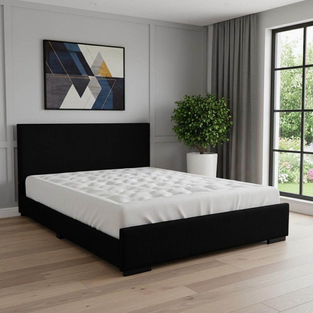 HomeRoots Black Upholstered King Bed Frame - Stylish, Durable Design with Cozy Comfort & Sturdy Support for Your Bedroom 569351