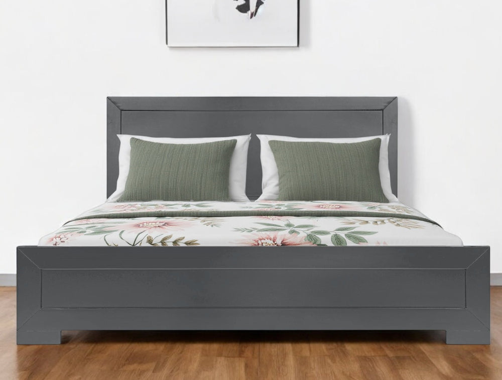 Homeroots Gray Inlaid Panels Wood Full Bed Frame - Stylish Contemporary Design For Luxurious Sleep & Durability  Wood 569353