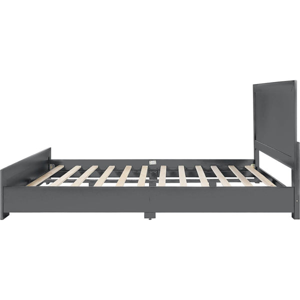 Homeroots Gray Inlaid Panels Wood Full Bed Frame - Stylish Contemporary Design For Luxurious Sleep & Durability  Wood 569353