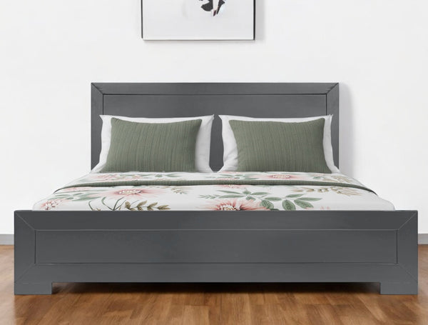 Homeroots Gray Inlaid Panels Wood Queen Bed Frame - Stylish Durability For A Contemporary Bedroom Oasis  Wood 569354