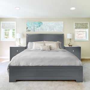 Homeroots Gray Inlaid Panels Wood Queen Bed Frame - Stylish Durability For A Contemporary Bedroom Oasis  Wood 569354