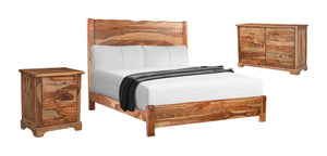 HomeRoots Three Piece Solid Wood Bedroom Furniture Set for a Warm Rustic Master Suite 569387