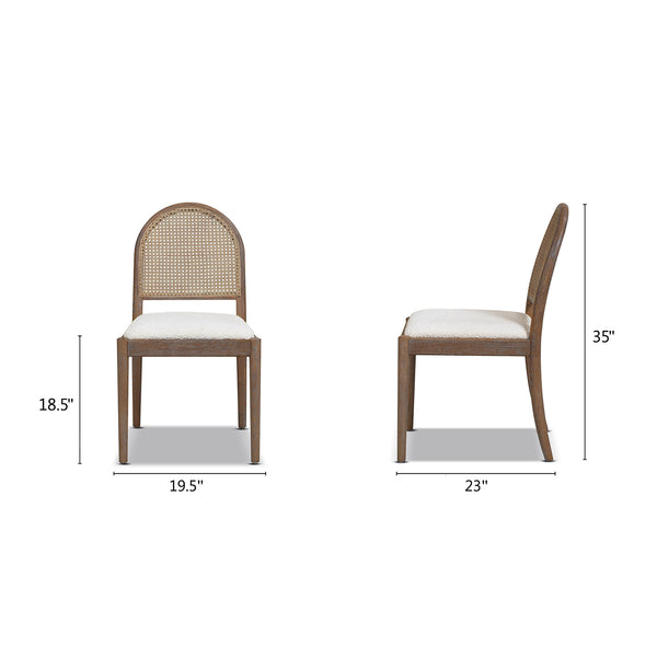 English Elm Jennifer Taylor Home - Panama Curved Resin Cane Rattan Side Dining Chair Set of 2 with Oak Frame & Charcoal Boucle Upholstery White B2719P238359