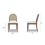 English Elm Panama 18.5" Curved Cane Rattan Side Dining Chair, Set Of 2, Ivory White Boucle