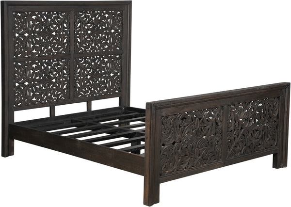 Homeroots Gray Carved Scrollwork Distressed Solid Wood Queen Bed Frame  Solid Wood 569401