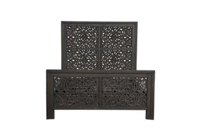 Homeroots Gray Carved Scrollwork Distressed Solid Wood Queen Bed Frame  Solid Wood 569401