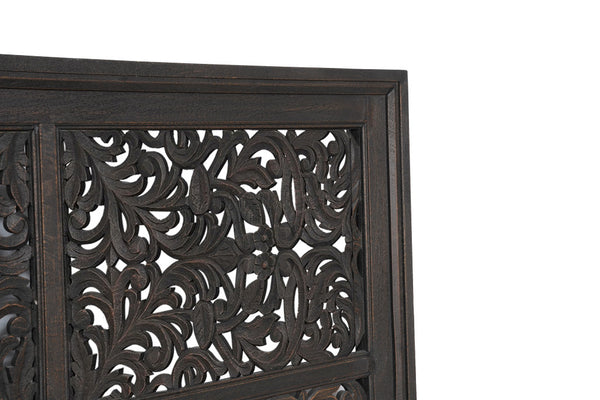 Homeroots Gray Carved Scrollwork Distressed Solid Wood Queen Bed Frame  Solid Wood 569401