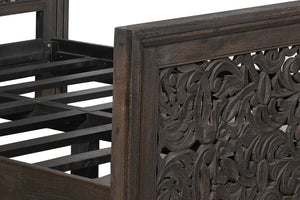 Homeroots Gray Carved Scrollwork Distressed Solid Wood Queen Bed Frame  Solid Wood 569401