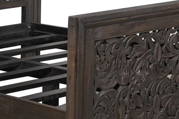Homeroots Gray Carved Scrollwork Distressed Solid Wood Queen Bed Frame  Solid Wood 569401