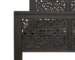 Homeroots Gray Carved Scrollwork Distressed Solid Wood Queen Bed Frame  Solid Wood 569401
