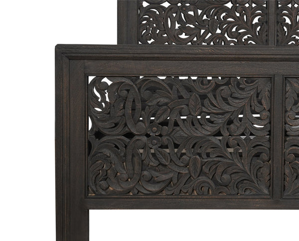 Homeroots Gray Carved Scrollwork Distressed Solid Wood Queen Bed Frame  Solid Wood 569401