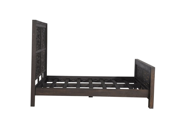 Homeroots Gray Carved Scrollwork Distressed Solid Wood Queen Bed Frame  Solid Wood 569401