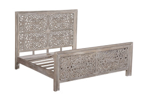 Homeroots Black Carved Scrollwork Distressed Solid Wood King Bed Frame  Solid Wood 569402