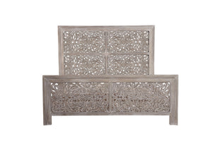 Homeroots Black Carved Scrollwork Distressed Solid Wood King Bed Frame  Solid Wood 569402