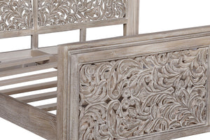 Homeroots Black Carved Scrollwork Distressed Solid Wood King Bed Frame  Solid Wood 569402