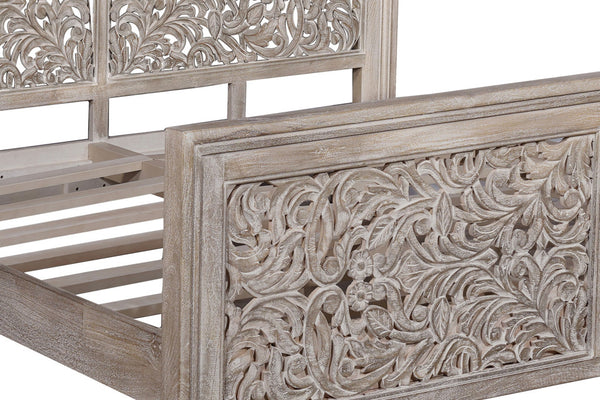 Homeroots Black Carved Scrollwork Distressed Solid Wood King Bed Frame  Solid Wood 569402